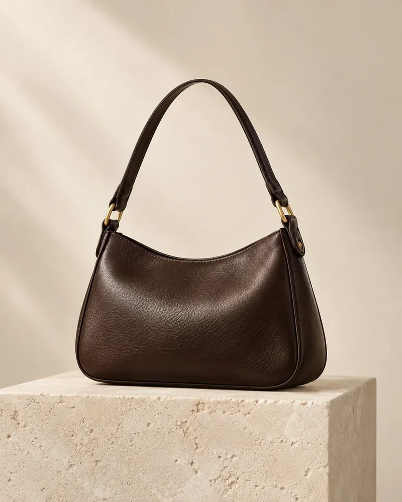 Dark brown leather shoulder bag with sculpted sides